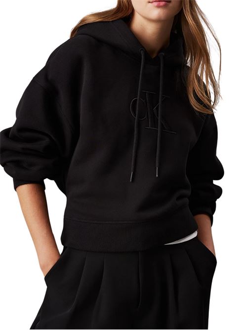 Felpa nera in pile misto cotone Calvin Klein Jeans | J20J224718BEH